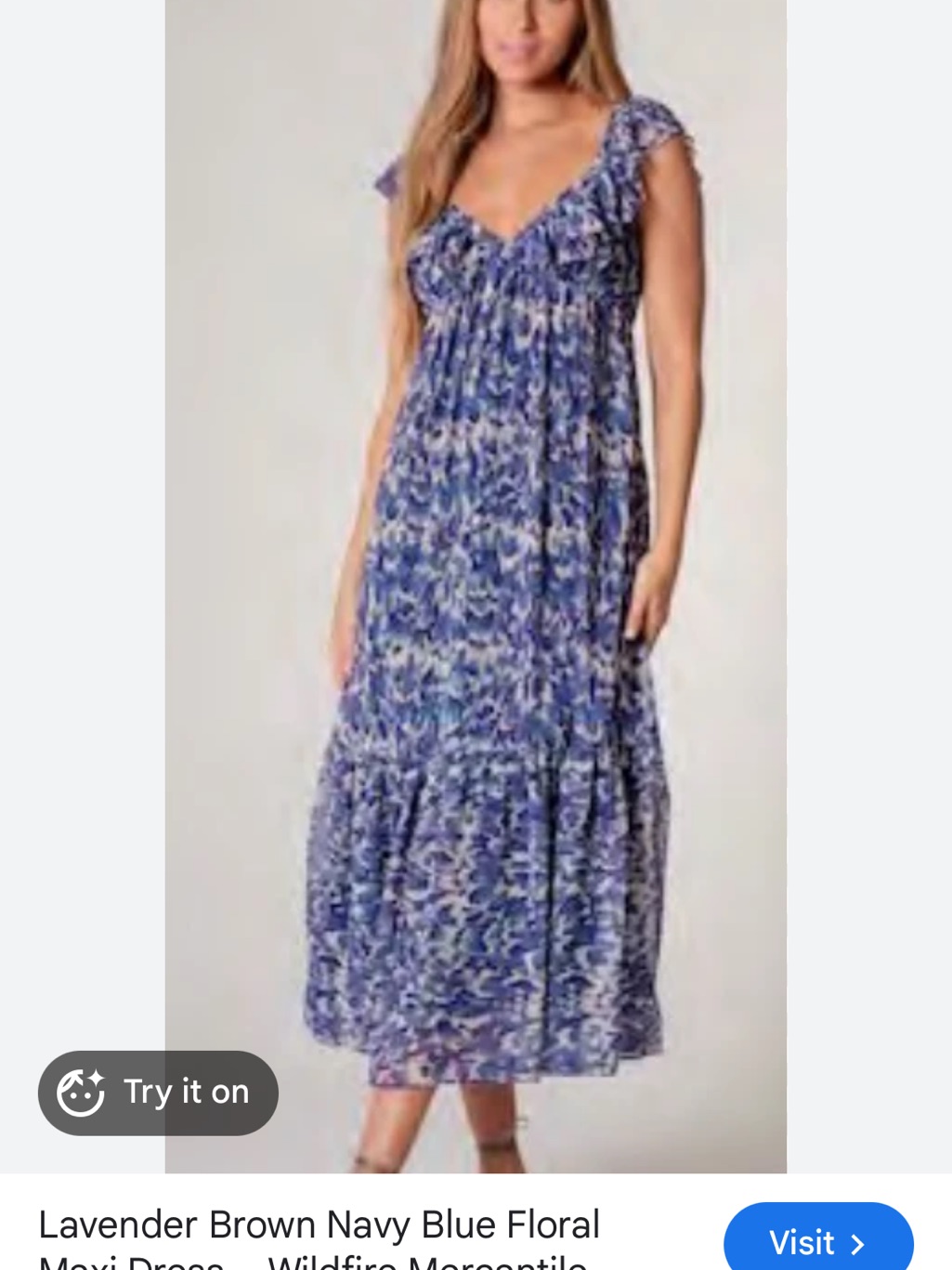 Lavender Brown Navy Blue Floral Maxi Dress